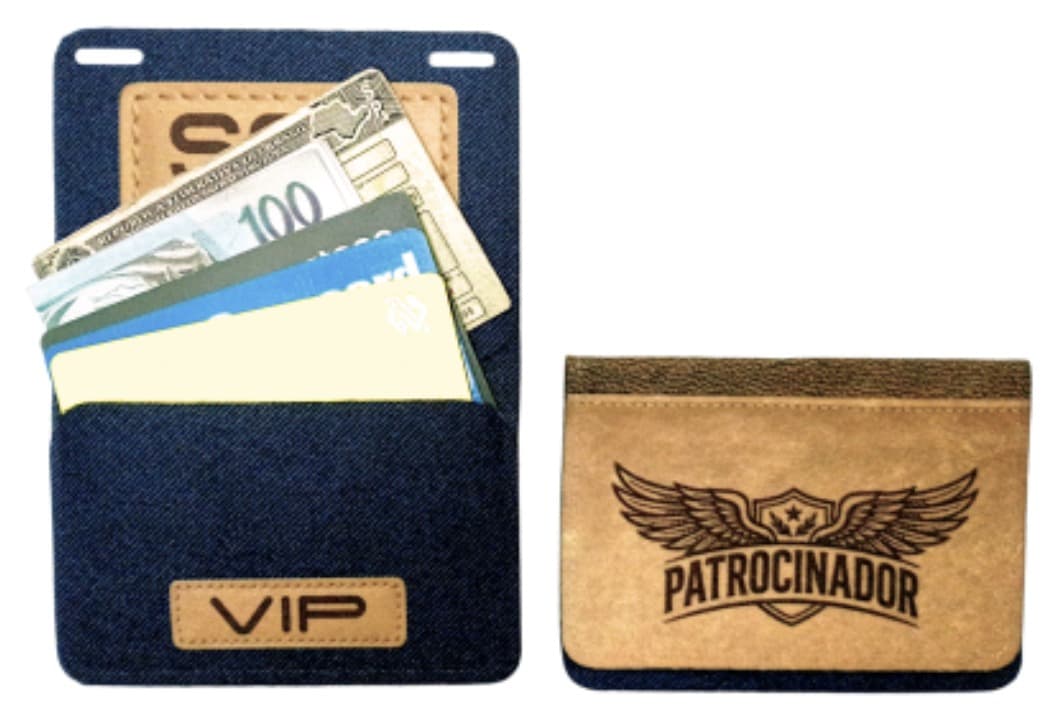 EcoCrachá folded into a wallet with space for the sponsor's brand